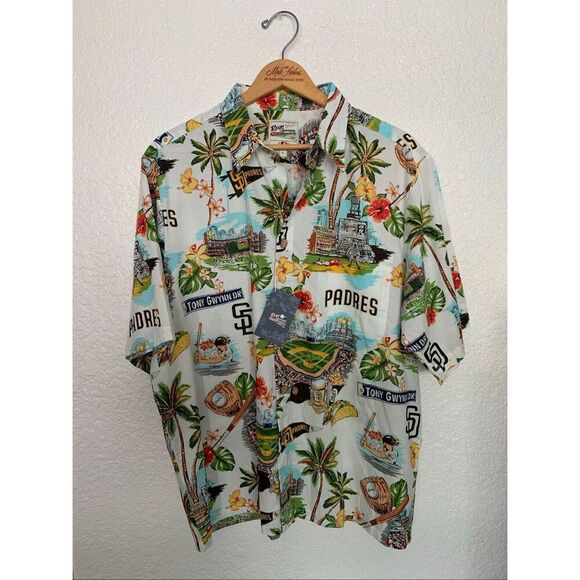 Reyn Spooner Official Men's San Diego Padres White Scenic Logo Button-Up Shirt S - Picture 2 of 10